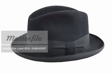 black vintage hat, gentleman icon, on white background