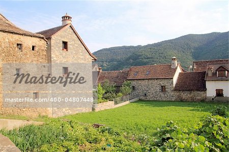 Pyrenees stone houses in Anso valley Huesca Aragon spain