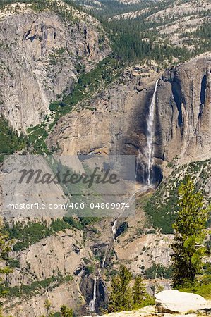 Upper and lower Yosemite falls in Yosemite National Park, seen from Sentinel dome