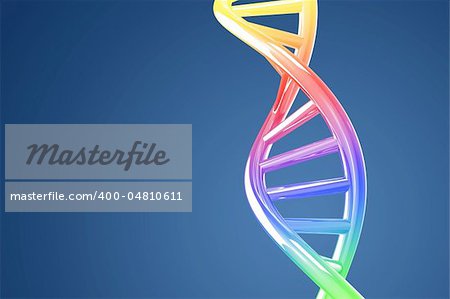 High quality 3d image of a colorful DNA helix on a blue background
