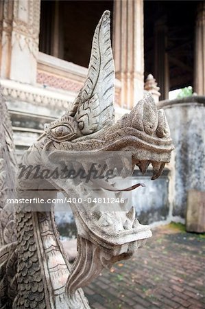 Buddhist mythical figure of Naga (magic dragon that lives in water), Wat Sisakorn, Laos