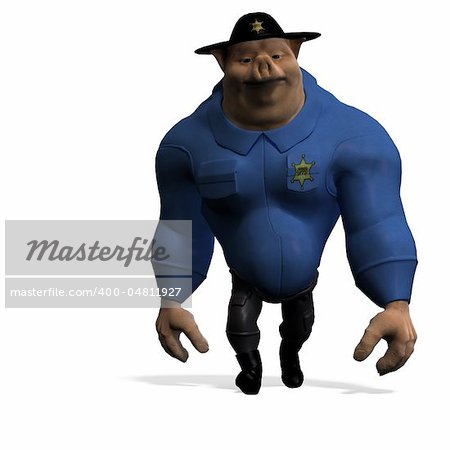 toon animal big pig as a policeman. 3D rendering with clipping path and shadow over white