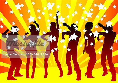 Vector image of young people. Dancing in nightclub
