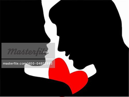 A silhouette of a couple with a heart.