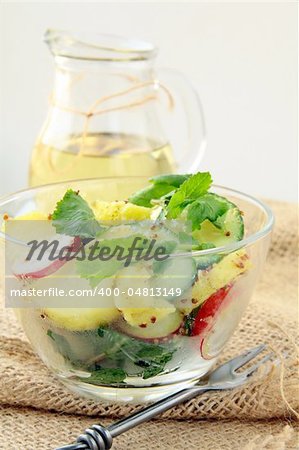potato salad with cucumber and radish dressed with mustard