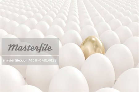 High quality 3d image of golden egg standing out from the others