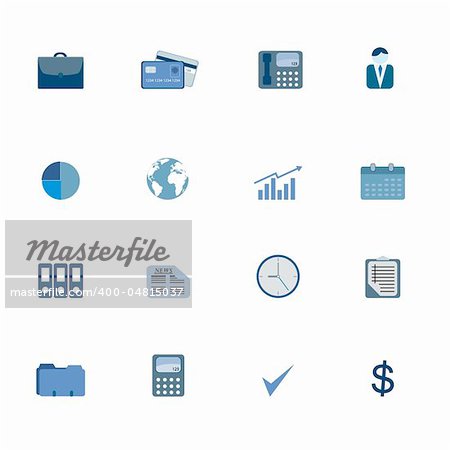 Various business icons in blue tones