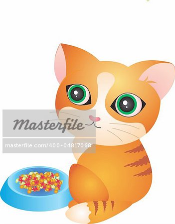 Cat with Food isolated on white background. Vector