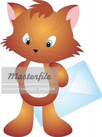 Cat with Envelope isolated on white background. Vector