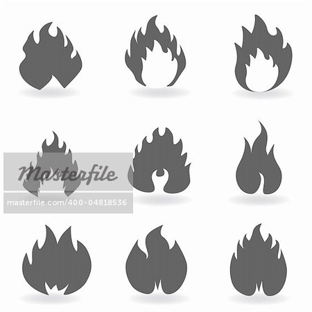 Fire and flames symbols in gray