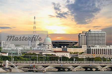 Singapore Parliament Building and Supreme Law Court by Merlion Park