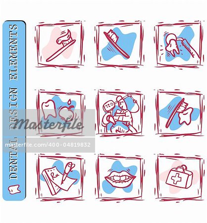 At dentist's office icons set clipart