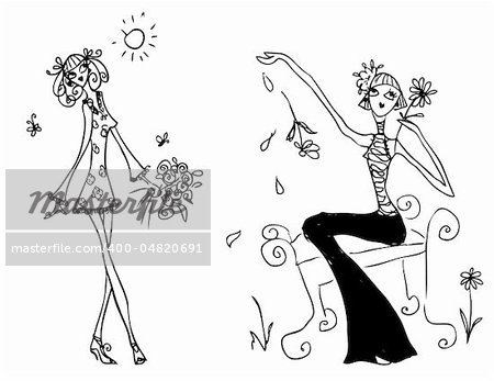 Fashion woman icon doodley tattoo girls part 3 flower and nature