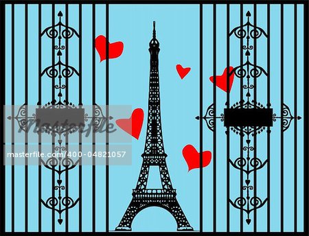 Love Paris vector eiffel tower in retro vintage style ad poster card