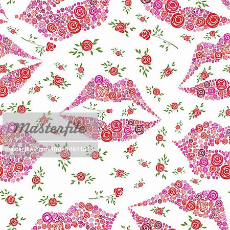 Love background with seamless pattern of rose shape in lips and smile, vector illustration.Vector version of this image also available in my portfolio