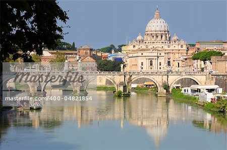 view of panorama Vatican City from Ponte Umberto I in Rome, Italy
