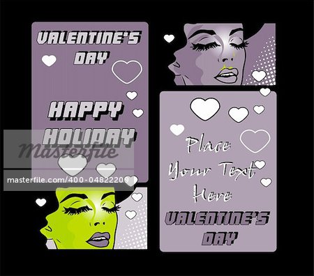 valentine's day banners or cards Pop art retro style