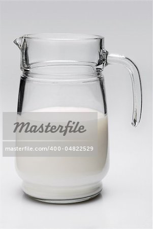 Close up of milk jug on white background