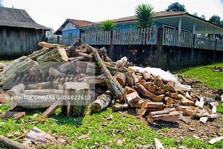 Stack firewood in traditional farm in the state of Parana, southern Brazil.