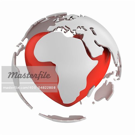 Globe with heart, Africa part isolated on white background