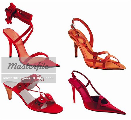 Four red high shoes isolated od white