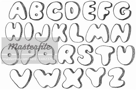 Hand drawn sketch ABC letters, isolated