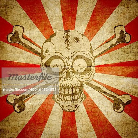 Illustration of a skull with two bones on a dark background