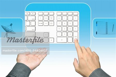 businessman hand pushing keyboard on a touch screen interface