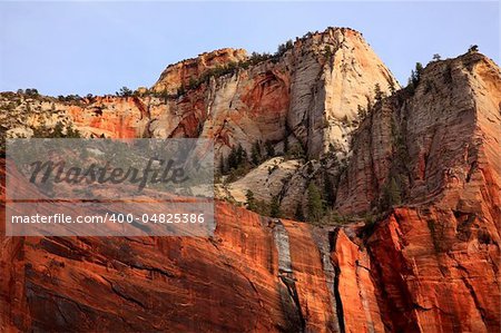 Green TreesRed White Canyon Walls Temple of Sinawava Zion Canyon National Park Utah Southwest