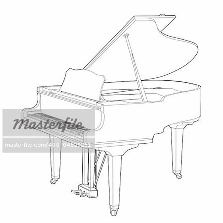 piano black outline illustration on white background