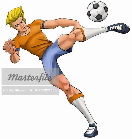 football player kicking the ball with strong power and will