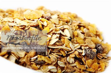 Fresh muesli close up view