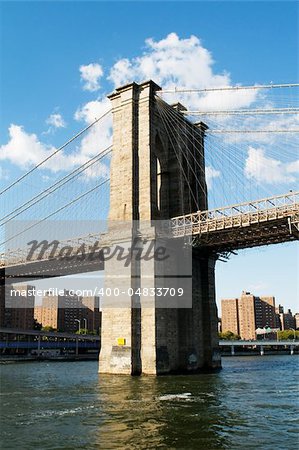 Brooklyn bridge in New York on bright summer day