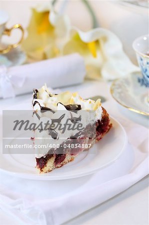 Delicious cherry sponge cake with cream