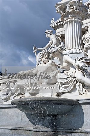 Detail of Athene fountain in front of the Parliament Building,  Vienna