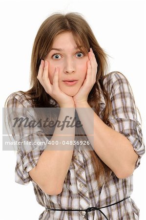 girl crying isolated over white background