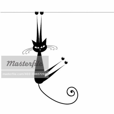 Funny cat silhouette black for your design