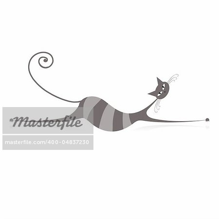 Graceful grey striped cat for your design