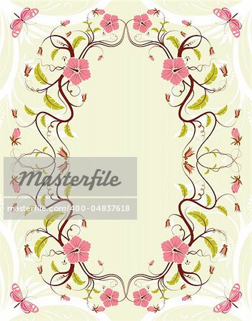 Decorative Floral frame with butterfly, vector illustration