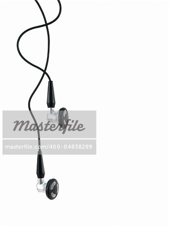 Music earphones isolated against a white background