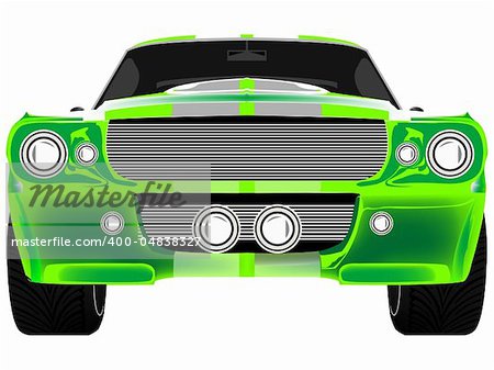 green sport car front isolated on white, abstract art illustration