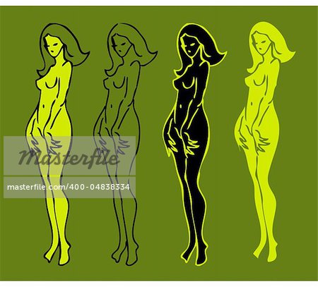 4 emblems variations of beautiful nude woman silhouette