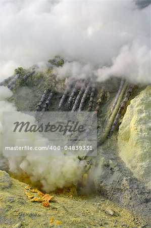 Extracting sulphur inside Kawa Ijen crater, Indonesia