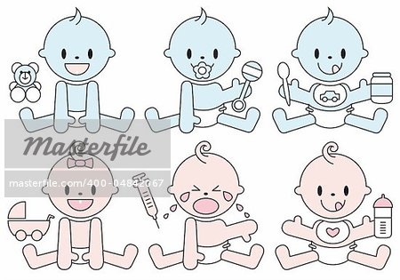 set of baby boys and girls, vector illustration