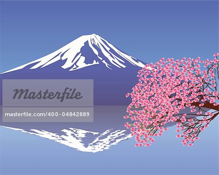 branches of cherry blossoms against the backdrop of Mount Fuji