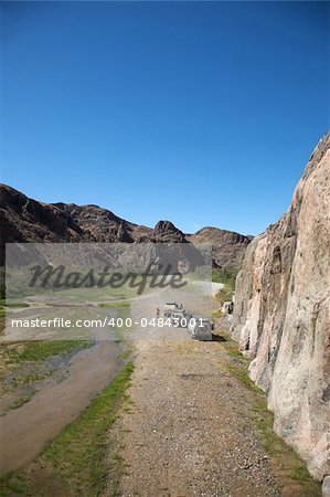 Offroad in a river bed in Namibia - Kaokoland