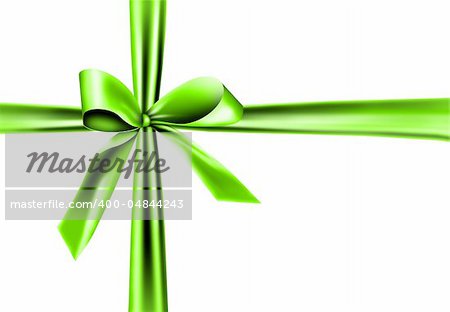 A green ribbon with a knot isolated on white