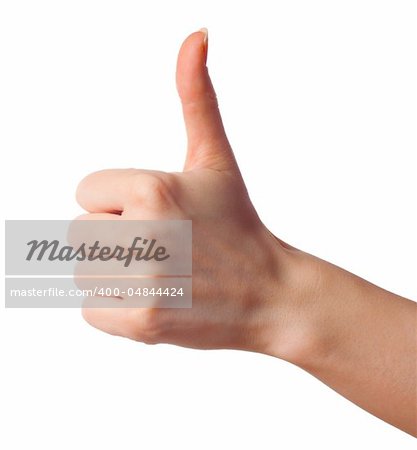 Woman hand showing thumbs up gesture isolated