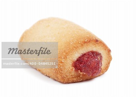 Macro view of pastry with red jam isolated on the white
