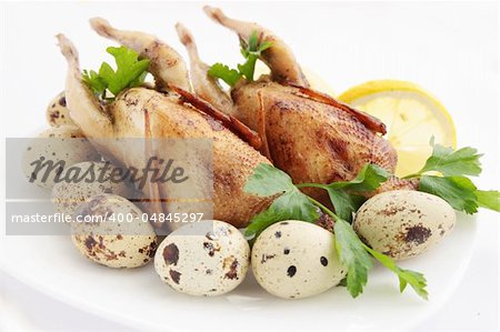 baked quail with the lemon and the eggs